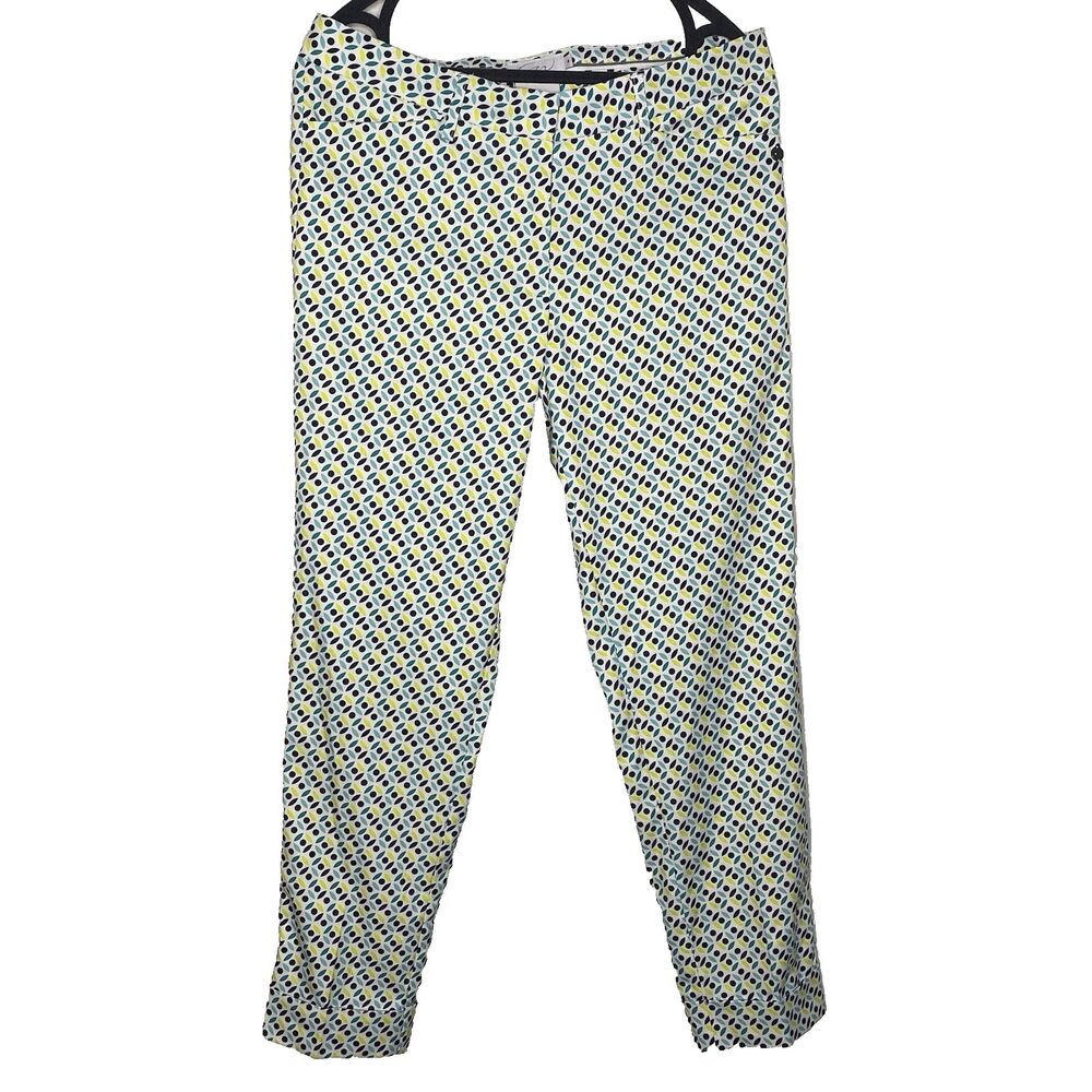 Cracked Wheat Golf Pants Womens 4 Geometric Cuffed Hem Stretch White Green Blue